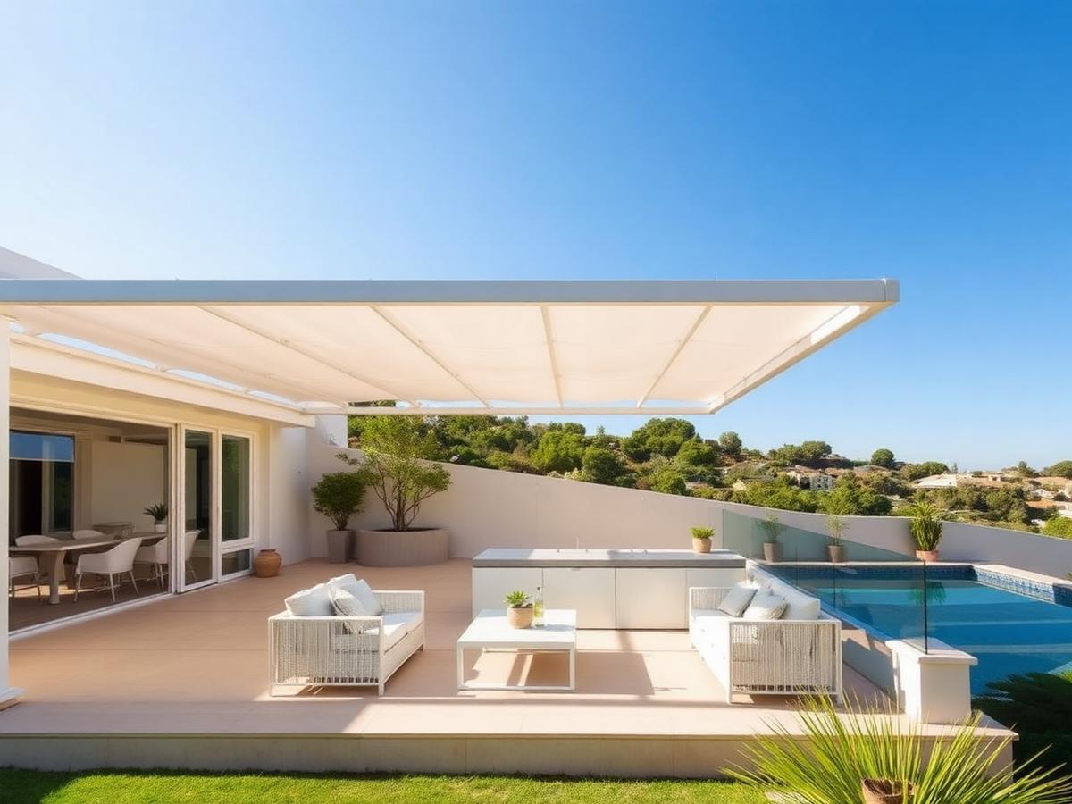Pergola rétractable installée dans un espace extérieur